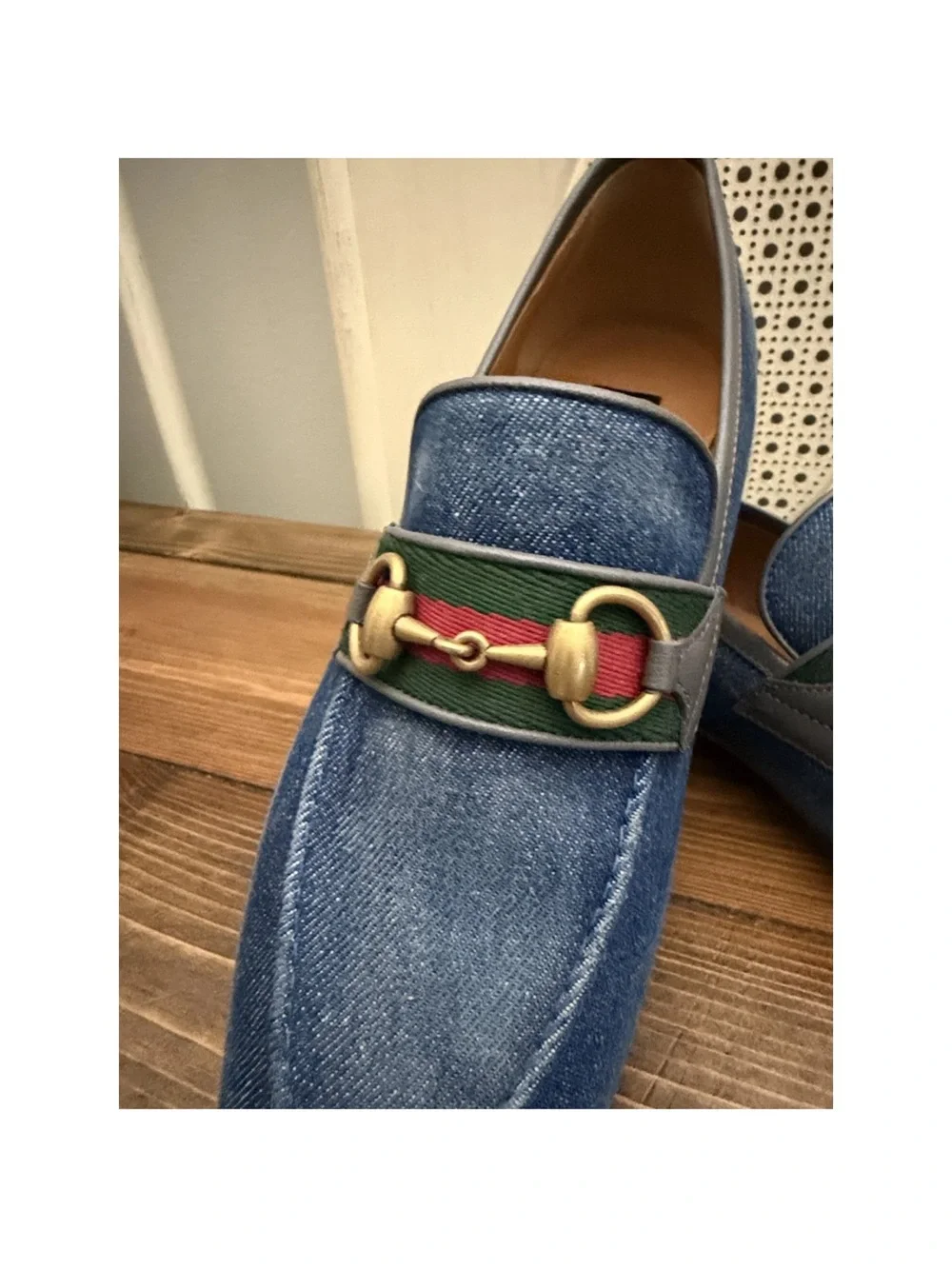 Gucci Blue Denim Horsebit Loafers with Green & Red Web